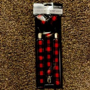 New adult novelty print suspenders Buffalo plaid print